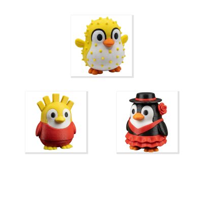 Penguin Variety Collectible Figurine Bundle of 3 - Puffer Fish, French Fries, Flamenco - Whimsical & Unique Adult Desk Decor - 3D Printed in Canada