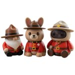 Canadian Mountie Collectible Figurine Bundle of 3 - Gnome, Bunny, Robot - Unique & Whimsical Adult Desk Decor - 3D Printed in Canada