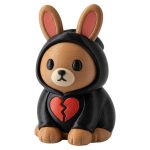 Heartbreak Emo Bunny in Black Hoodie with Broken Red Heart 3D Printed Collectible Figurine | Sad Mood Rabbit Desk Decor - 3D Printed in Canada
