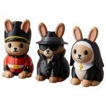 Bunny Variety Collectible Figurine Bundle of 3 - British Royal Guard Bunny, Incognito Spy Nun - Whimsical & Unique Adult Desk Decor - 3D Printed in Canada