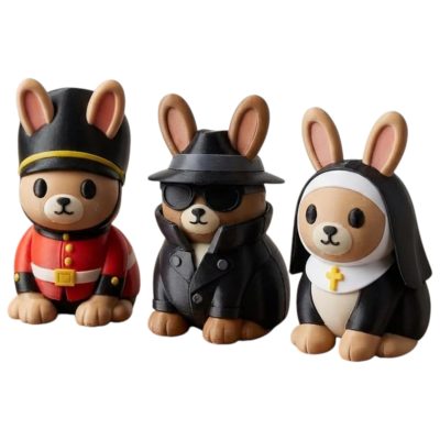 Bunny Variety Collectible Figurine Bundle of 3 - British Royal Guard Bunny, Incognito Spy Nun - Whimsical & Unique Adult Desk Decor - 3D Printed in Canada