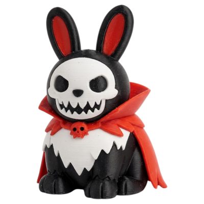 Evil Ghoul Bunny with Skull Face and Red Vampire Cape 3D Printed Collectible Figurine | Spooky Gothic Rabbit Shelf Decor - 3D Printed in Canada
