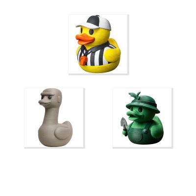 Duck Variety Collectible Figurine Bundle of 3 - Referee Duck, Easter Island Gardener - Humorous & Unique Adult Desk Decor - 3D Printed in Canada