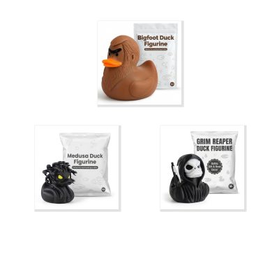 Mythological Duck Collectible Figurine Bundle of 3 - Bigfoot, Medusa, Grim Reaper - Spooky & Fun Adult Desk Decor - 3D Printed in Canada
