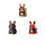 Bunny Variety Collectible Figurine Bundle of 3 - Hermit Bunny, Oversized Forbidden - Unique & Cozy Adult Desk Decor - 3D Printed in Canada