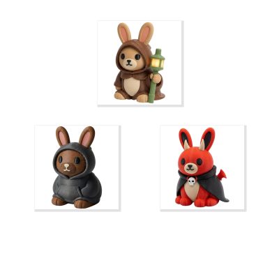 Bunny Variety Collectible Figurine Bundle of 3 - Hermit Bunny, Oversized Forbidden - Unique & Cozy Adult Desk Decor - 3D Printed in Canada
