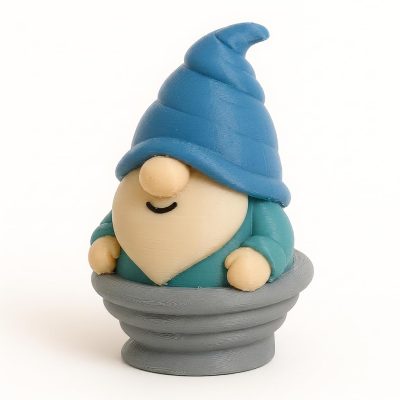 Tornado Gnome Collectible Figurine - Charming Bearded Gnome with Blue Hat and Pot for Unique Desk Decor, Ideal for Home Office Accent or Gift - 3D Printed in Canada