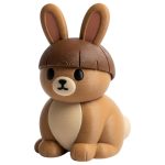 Bowl Cut Bunny Figurine with Brown Hairstyle - Retro Haircut Rabbit Collectible Desk Decor for Adults - 3D Printed in Canada