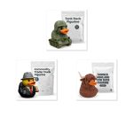 Duck Variety Collectible Figurine Bundle of 3 - Tank, Commodity Trader, Horned Highland Cow - Funny & Unique Adult Desk Decor - 3D Printed in Canada