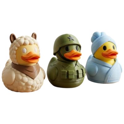 Duck Variety Collectible Figurine Bundle of 3 - Alpaca Duck, Army Soldier Bath Towel - Whimsical & Unique Adult Desk Decor - 3D Printed in Canada