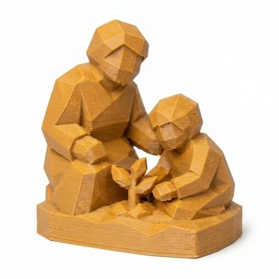 Wood Carved-Like Growing Together Figurine - Unique Shelf Decor for Adults – 3D Printed in Canada - 3D Printed in Canada (Ochre Yellow)