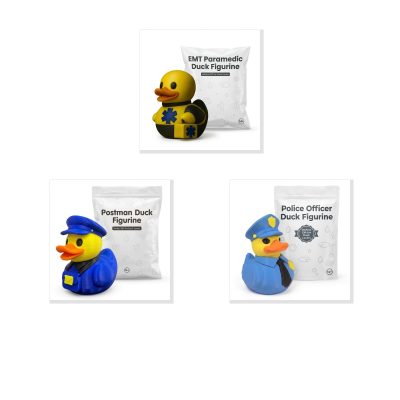 Professions Duck Collectible Figurine Bundle of 3 - EMT, Postman, Police Officer - Humorous & Professional Adult Desk Decor - 3D Printed in Canada