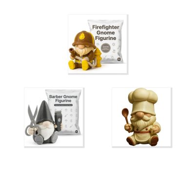 Professions Gnome Collectible Figurine Bundle of 3 - Firefighter, Barber, Chef - Fun & Unique Adult Desk Decor - 3D Printed in Canada