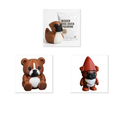 Boxer Dog Collectible Figurine Bundle of 3 - Duck, Bear, Gnome - Whimsical & Charming Adult Desk Decor - 3D Printed in Canada
