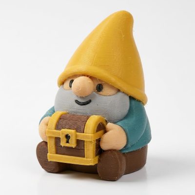 Loot Box Gnome Collectible Figurine - Charming Bearded Gnome with Yellow Hat and Treasure Chest - Unique Desk Decor for Home, Office, or Shelf Display - 3D Printed in Canada