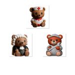 Professions Teddy Collectible Figurine Bundle of 3 - Nurse Teddy, Judge Mechanic - Adorable & Unique Adult Desk Decor - 3D Printed in Canada