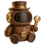 Steampunk Robot Collectible Figurine with Top Hat Gears and Wrench - Victorian Desk Decor for Adults - 3D Printed in Canada