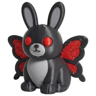 Mothman Bunny with Glowing Red Eyes and Black Moth Wings 3D Printed Collectible Figurine | Cryptid Creature Rabbit Decor - 3D Printed in Canada