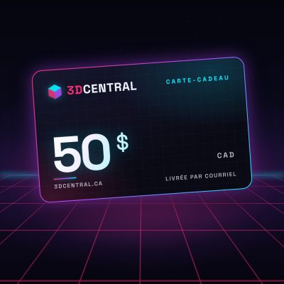Carte-cadeau numérique 3DCentral de 50 $, livrée par courriel