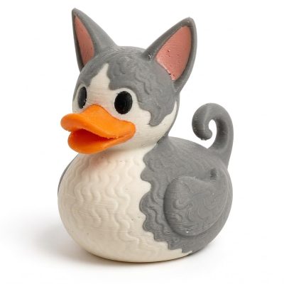 Cornish Rex Cat Duck Collectible Figurine - Unique Desk Decor for Adults – 3D Printed in Canada — 3D Printed Ducks by 3DCentral