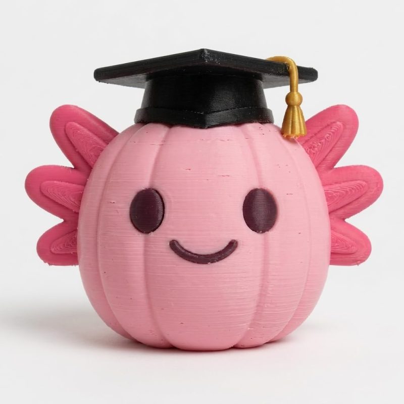 Axolotl Graduate Pumpkin Collectible Figurine - Unique Desk Decor for Adults – 3D Printed in Canada