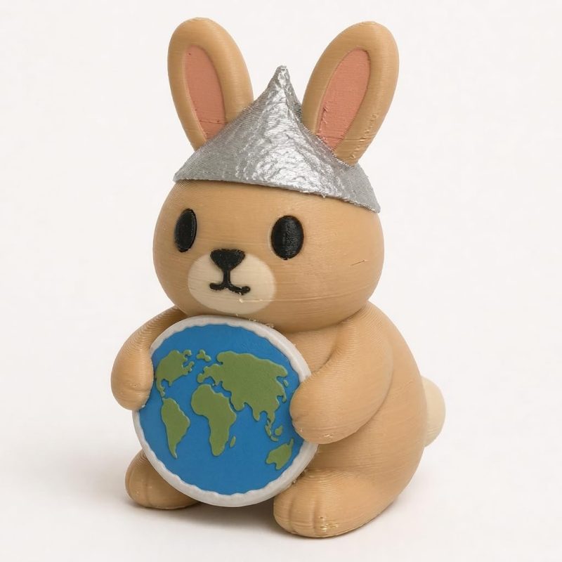 Flat Earther Bunny Collectible Figurine - Unique Desk Decor for Adults – 3D Printed in Canada