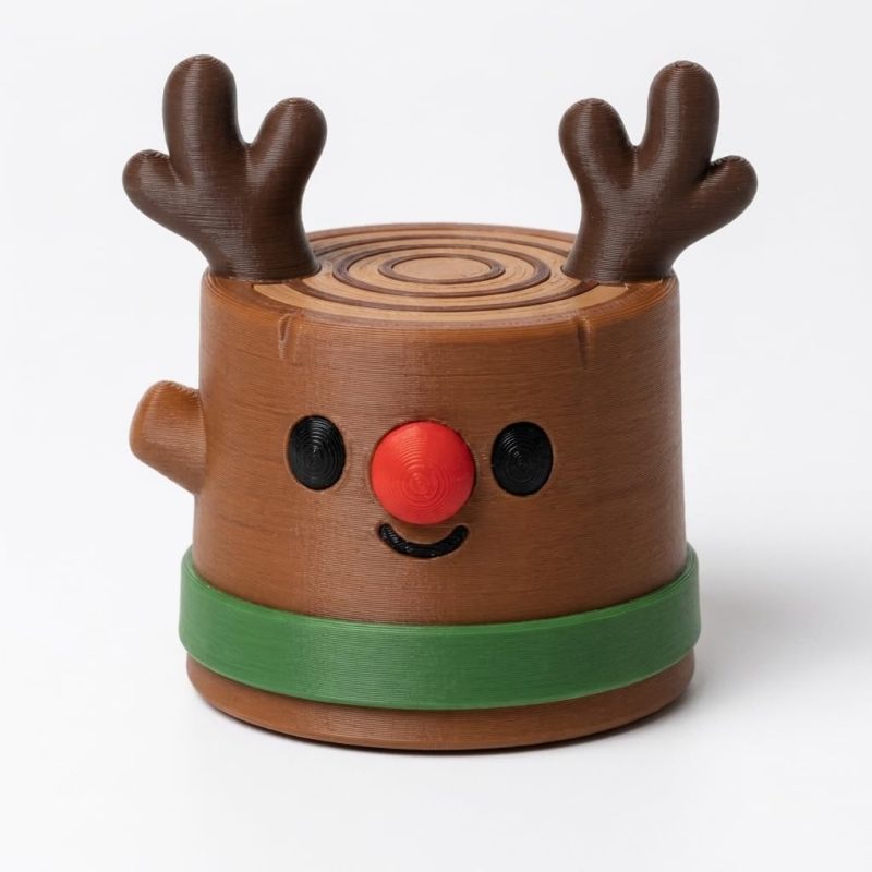 Reindeer Tree Stump Collectible Figurine - Unique Desk Decor for Adults – 3D Printed in Canada