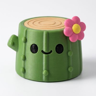 Cactus Tree Stump Collectible Figurine - Unique Desk Decor for Adults – 3D Printed in Canada — 3D Printed Figurines by 3DCentral