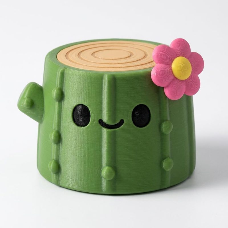 Cactus Tree Stump Collectible Figurine - Unique Desk Decor for Adults – 3D Printed in Canada