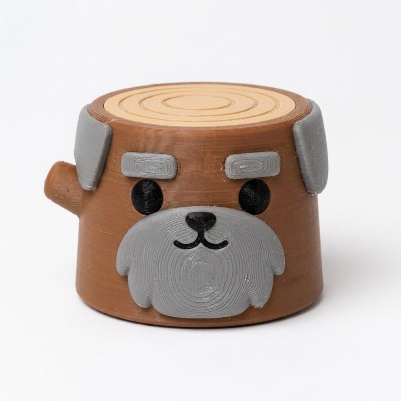 Schnauzer Tree Stump Collectible Figurine - Unique Desk Decor for Adults – 3D Printed in Canada