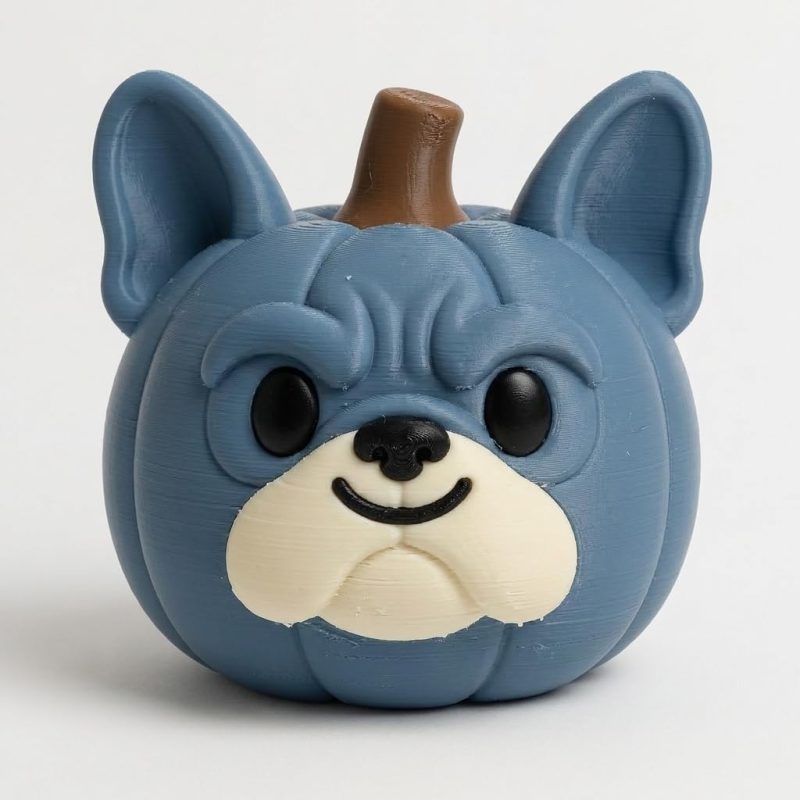 Blue French Bulldog Pumpkin Collectible Figurine - Unique Desk Decor for Adults – 3D Printed in Canada