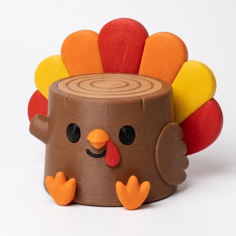 Thanksgiving Turkey Tree Stump Collectible Figurine - Unique Desk Decor for Adults – 3D Printed in Canada