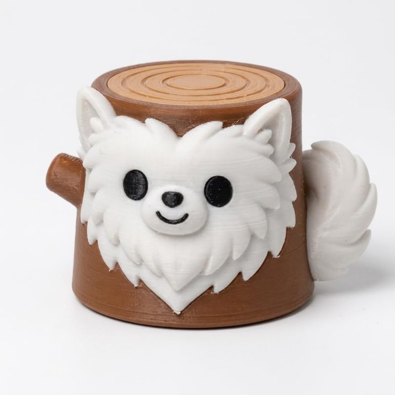 American Eskimo Dog Tree Stump Collectible Figurine - Unique Desk Decor for Dog Lovers – 3D Printed in Canada