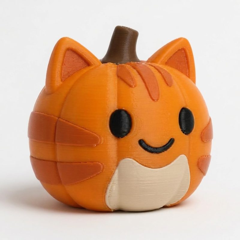 Orange Tabby Cat Pumpkin Collectible Figurine - Unique Desk Decor for Cat Lovers – 3D Printed in Canada