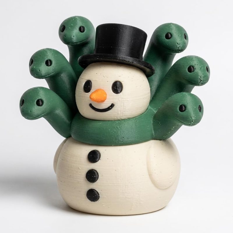 6-Headed Serpent Snowman Collectible Figurine - Unique Desk Decor for Adults – 3D Printed in Canada