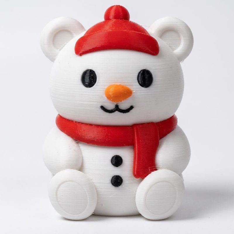 Snowman Christmas Teddy Bear Cub Collectible Figurine - Unique Desk Decor for Adults – 3D Printed in Canada