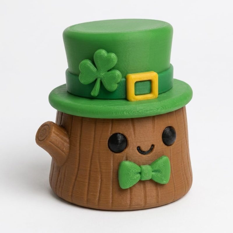 St. Patrick’s Day Tree Stump Collectible Figurine - Unique Desk Decor for Adults – 3D Printed in Canada