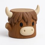 Highland Cow Tree Stump Collectible Figurine - Unique Desk Decor for Adults – 3D Printed in Canada