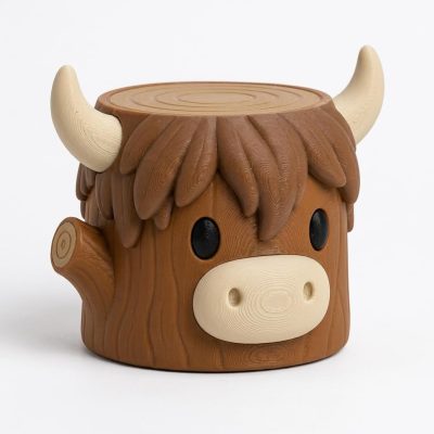 Highland Cow Tree Stump Collectible Figurine - Unique Desk Decor for Adults – 3D Printed in Canada — 3D Printed Figurines by 3DCentral