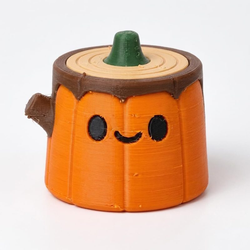 Jack-O'-Lantern Tree Stump Collectible Figurine - Unique Desk Decor for Adults – 3D Printed in Canada