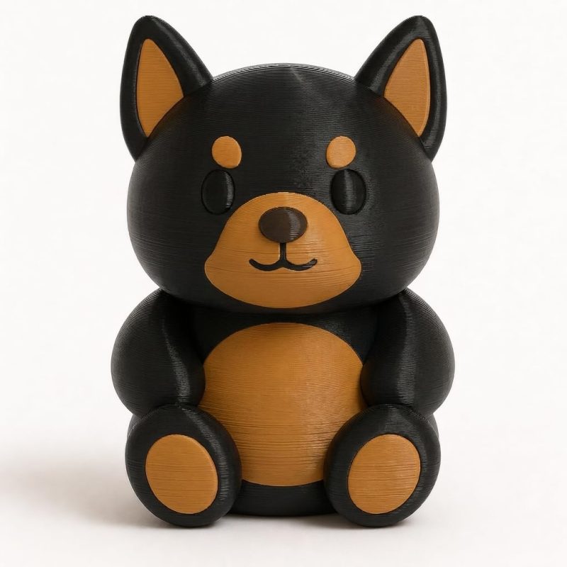 Playful Doberman Teddy Bear Cub Collectible Figurine - Unique Desk Decor for Adults – 3D Printed in Canada