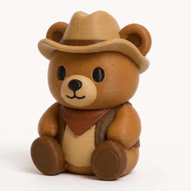 Cowboy Teddy Bear Cub Collectible Figurine - Unique Desk Decor for Adults – 3D Printed in Canada
