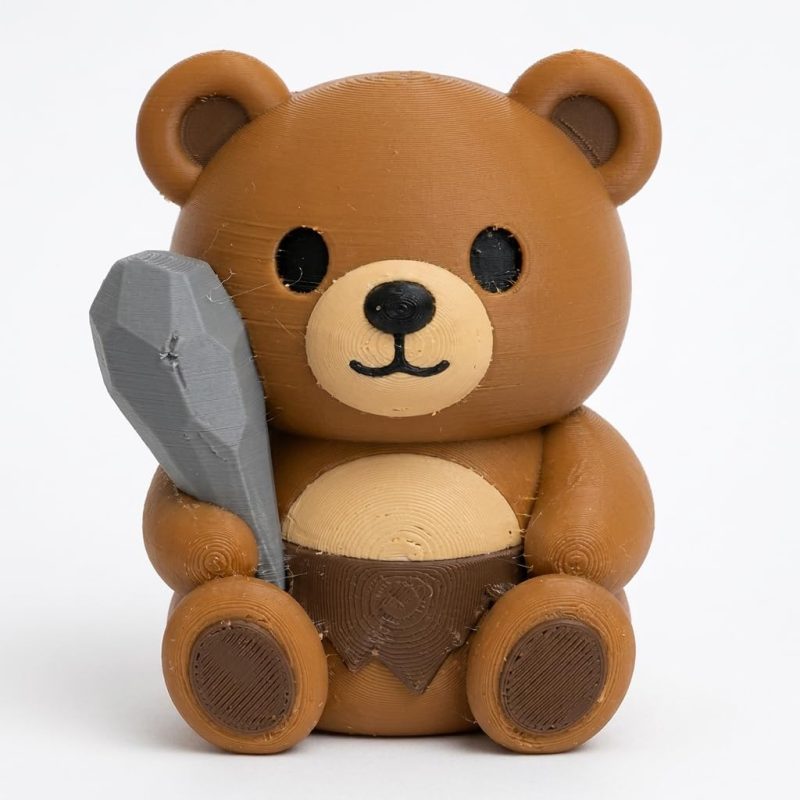 Caveman Teddy Bear Cub Collectible Figurine - Unique Desk Decor for Adults – 3D Printed in Canada
