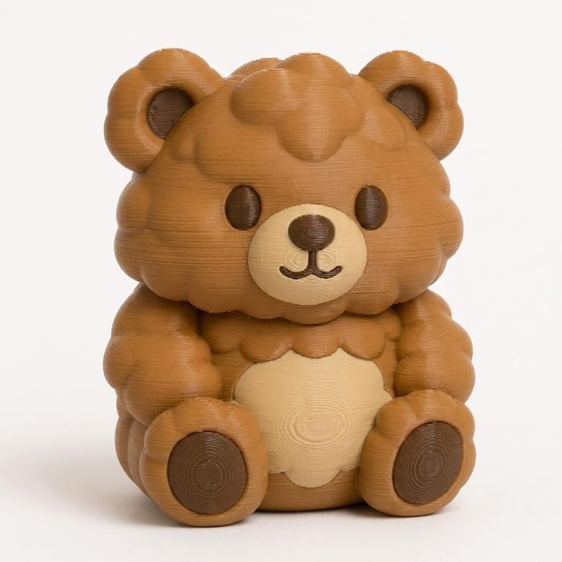 Fluffy Teddy Bear Cub Collectible Figurine - Perfect Desk Decor for Adults – 3D Printed in Canada