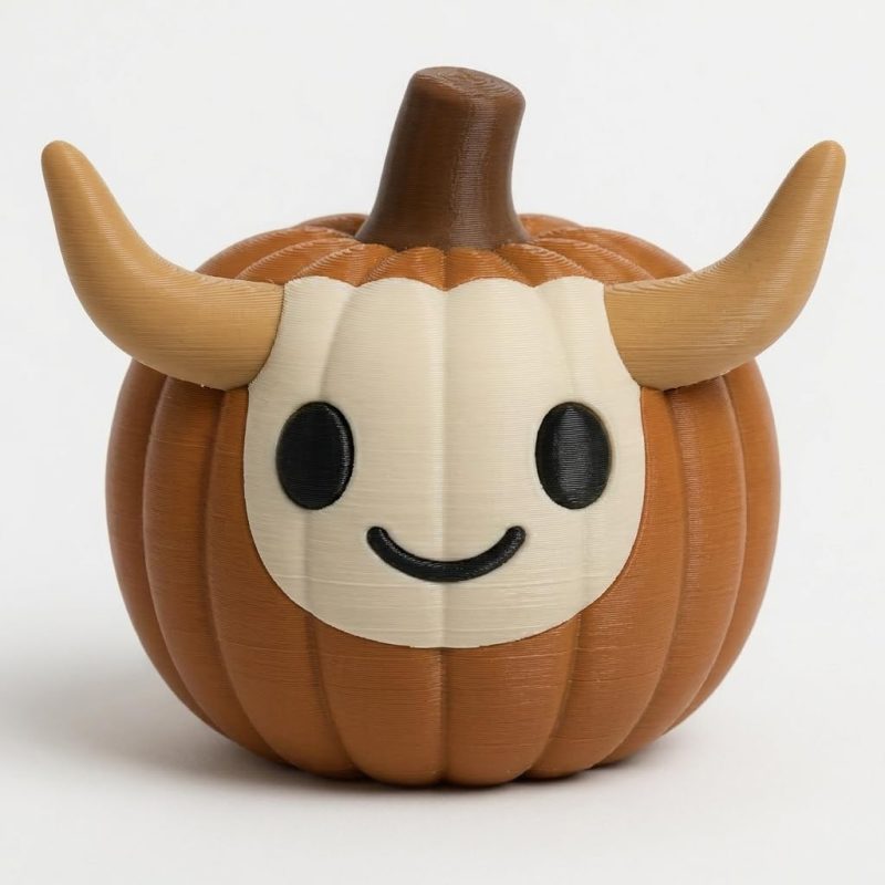 Longhorn Steer Pumpkin Collectible Figurine - Unique Desk Decor for Adults – 3D Printed in Canada