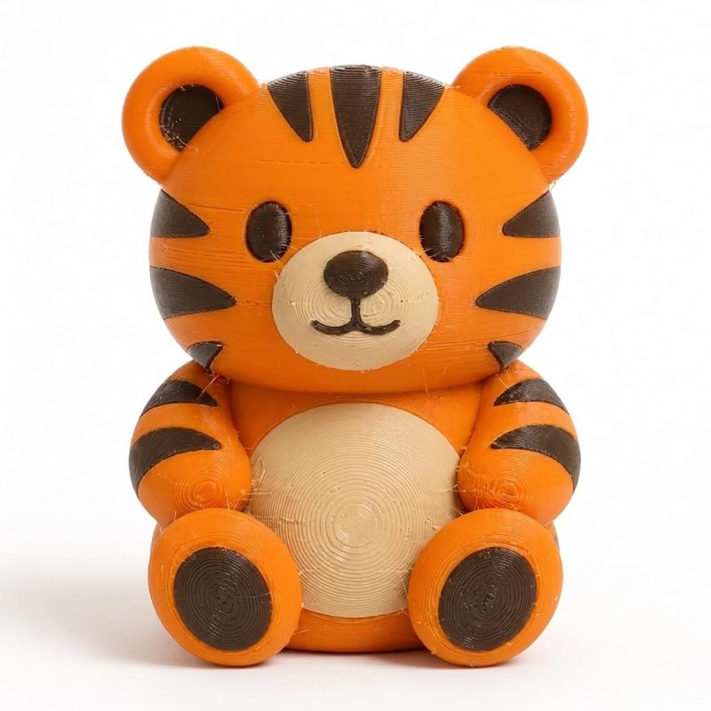 Tiger Teddy Bear Cub Collectible Figurine - Unique Desk Decor for Adults – 3D Printed in Canada