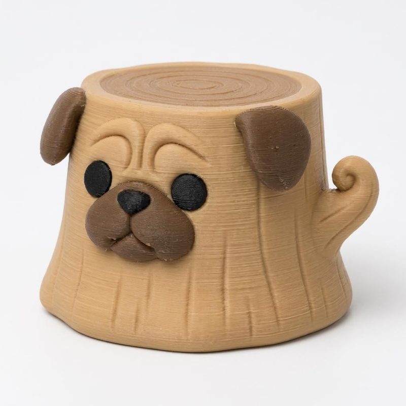 Fawn Pug Tree Stump Collectible Figurine - Unique Desk Decor for Adults – 3D Printed in Canada