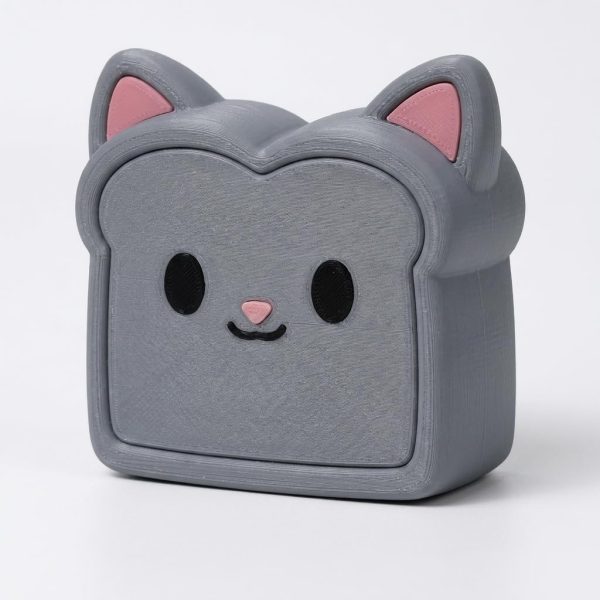 Russian Blue Cat Toast Collectible Figurine - Unique Desk Decor for Cat Lovers – 3D Printed in Canada - 3D printed collectible