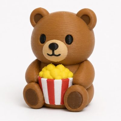 Popcorn Teddy Bear Cub Collectible Figurine - Unique Desk Decor for Adults – 3D Printed in Canada — 3D Printed Bears by 3DCentral