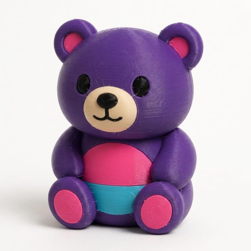 Synthwave Teddy Bear Cub Collectible Figurine - Unique Desk Decor for Adults – 3D Printed in Canada